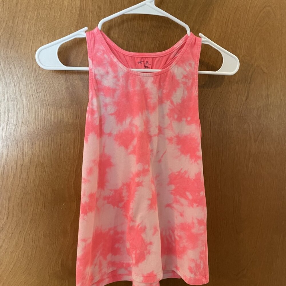Gap Kids Pink & White Cotton Tie Dye Tank Top Girls Size Large Racerback